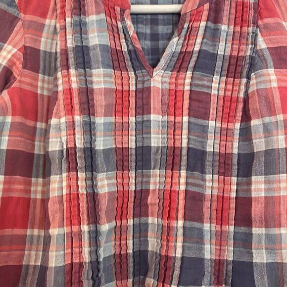 Coldwater creek pink plaid pintuck flannel popover blouse size small - Picture 5 of 10